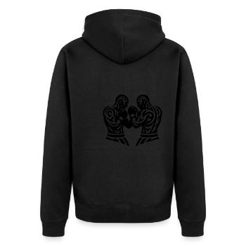 Faust Boxer Kämpfer Thai Boxing Tattoo Style - Unisex Premium Bio Zip Hoodie - Schwarz - Hinten - Nico (187cm)