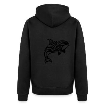 Orca Tribal Tattoo Style springt aus dem Wasser - Unisex Premium Bio Zip Hoodie - Schwarz - Hinten - Nico (187cm)