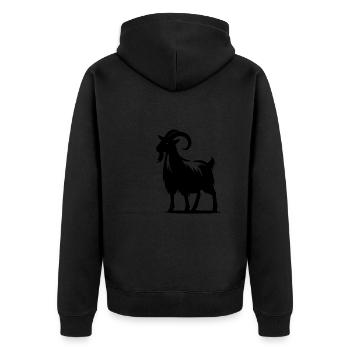 Bockiger Ziegenbock mit Hörnern Porträt - Unisex Premium Bio Zip Hoodie - Schwarz - Hinten - Nico (187cm)