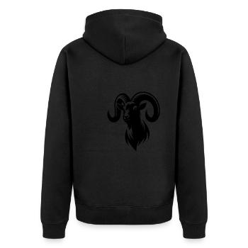 billy goat with huge horns - Unisex Premium Organic Zip Hoodie - black - Back - Nico (187cm)