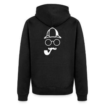 Detektiv Sherlock Minimalistisch - Unisex Premium Bio Zip Hoodie - Schwarz - Hinten - Nico (187cm)