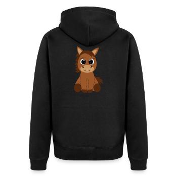 Niedliches Pferd für Kinder kleines braunes Pferd - Unisex Premium Bio Zip Hoodie - Schwarz - Hinten - Nico (187cm)