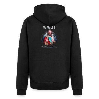 Lustiges Disc Golf Frisbee Jesus Geschenk - Unisex Premium Bio Zip Hoodie - Schwarz - Hinten - Nico (187cm)