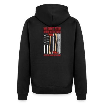 Fireman - Firefighter Motto American - Station - Unisex Premium Bio Zip Hoodie - Schwarz - Hinten - Nico (187cm)