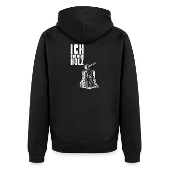 Ich und mein Holz Holzfäller - Unisex Premium Bio Zip Hoodie - Schwarz - Hinten - Nico (187cm)