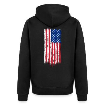 American Distressed Flag America USA Flag - Unisex Premium Bio Zip Hoodie - Schwarz - Hinten - Nico (187cm)