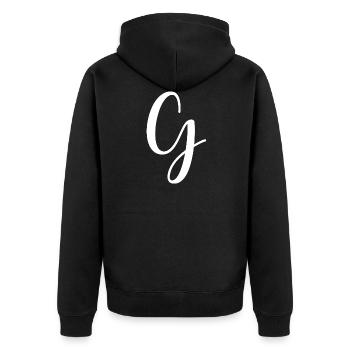 Calligraphy, initial G - Unisex Premium Organic Zip Hoodie - black - Back - Nico (187cm)
