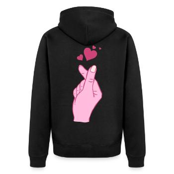 Finger Heart Korean Pop Music Hand Symbol - Unisex Premium Bio Zip Hoodie - Schwarz - Hinten - Nico (187cm)