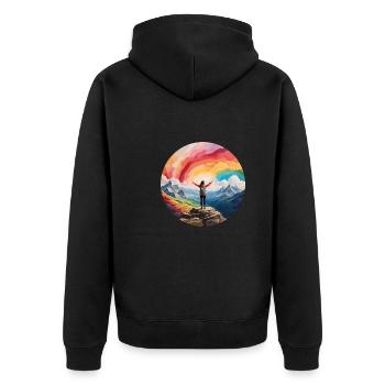 Nix wie raus - in die Natur - auf die Berge - Unisex Premium Bio Zip Hoodie - Schwarz - Hinten - Nico (187cm)