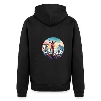 Nix wie raus in die Natur auf die Berge wandern - Unisex Premium Bio Zip Hoodie - Schwarz - Hinten - Nico (187cm)