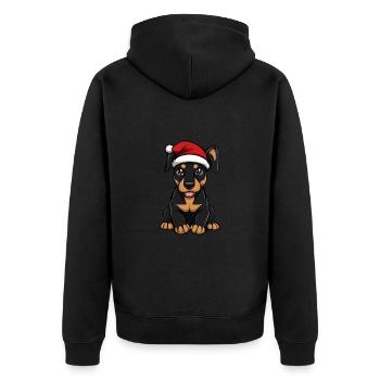 Dobermann Hund Weihnachten Christmas - Unisex Premium Bio Zip Hoodie - Schwarz - Hinten - Nico (187cm)