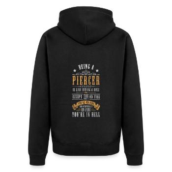 Piercer Nadel Beruf Ring - Unisex Premium Bio Zip Hoodie - Schwarz - Hinten - Nico (187cm)