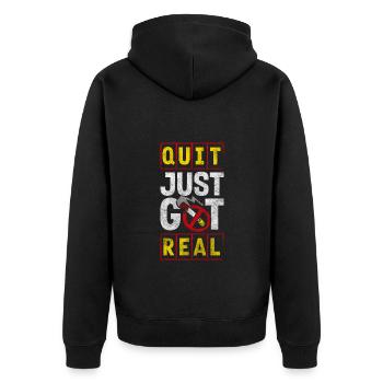 Sucht Gewinner Gesund - Unisex Premium Bio Zip Hoodie - Schwarz - Hinten - Nico (187cm)