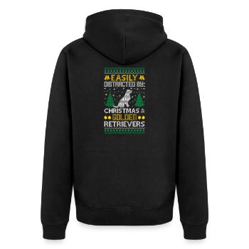 Easily Distracted Golden By Retriever Ugly Sweater - Unisex Premium Bio Zip Hoodie - Schwarz - Hinten - Nico (187cm)