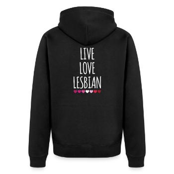 Leben. Liebe. Lesbe. - Unisex Premium Bio Zip Hoodie - Schwarz - Hinten - Nico (187cm)