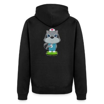 Waschbär Krankenschwester  - Unisex Premium Bio Zip Hoodie - Schwarz - Hinten - Nico (187cm)