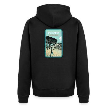 Vila Nova de Gaia: Blick auf Porto - Unisex Premium Bio Zip Hoodie - Schwarz - Hinten - Nico (187cm)