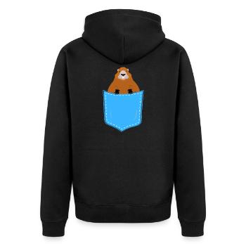 Murmeltier in der Tasche - Unisex Premium Bio Zip Hoodie - Schwarz - Hinten - Nico (187cm)