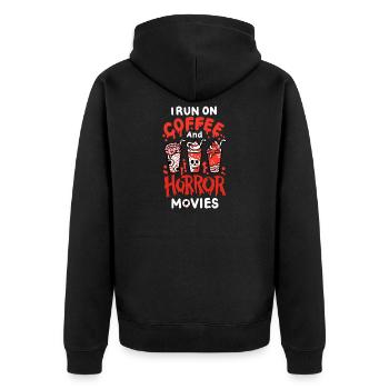 Horrorfilme und Kaffee - Unisex Premium Bio Zip Hoodie - Schwarz - Hinten - Nico (187cm)