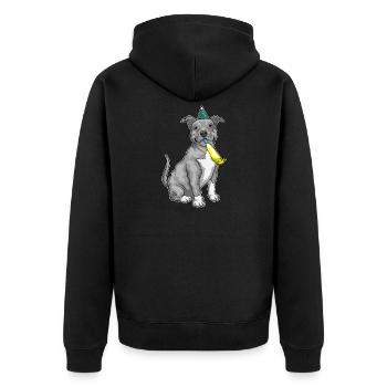 Pitbull Geburtstag Tröte - Unisex Premium Bio Zip Hoodie - Schwarz - Hinten - Nico (187cm)