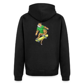 Tiger Skater Skateboard - Unisex Premium Bio Zip Hoodie - Schwarz - Hinten - Nico (187cm)