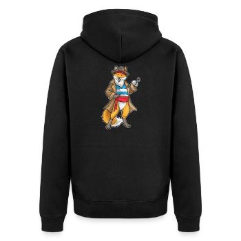 Fuchs Pirat Hakenhand - Unisex Premium Bio Zip Hoodie - Schwarz - Hinten - Nico (187cm)