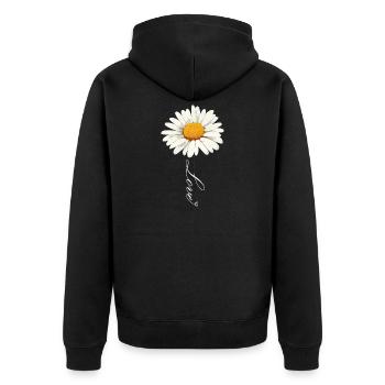 Gänseblümchenblume mit Liebe Skript - Unisex Premium Bio Zip Hoodie - Schwarz - Hinten - Nico (187cm)