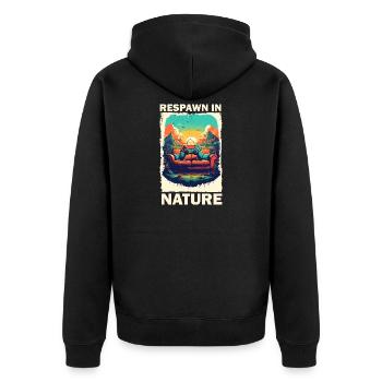 Gaming und Natur im Retro-Style - Unisex Premium Bio Zip Hoodie - Schwarz - Hinten - Nico (187cm)