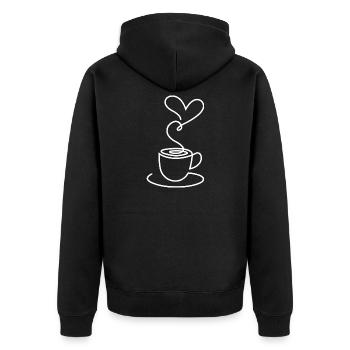 Tea Sketch with Heart Smoke – Romantic Motif - Unisex Premium Organic Zip Hoodie - black - Back - Nico (187cm)