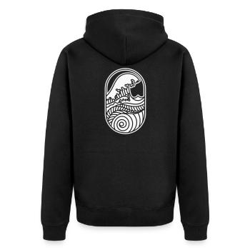 Deine Neue Welle – Küste, Sonne & Surf-Vibes - Unisex Premium Bio Zip Hoodie - Schwarz - Hinten - Nico (187cm)