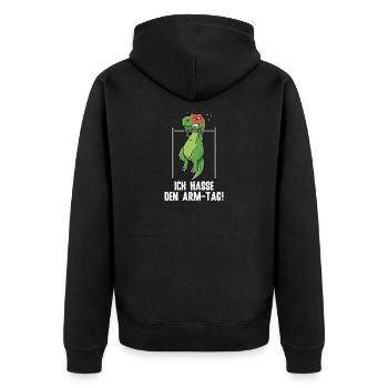 T-Rex Dinosaur Fitness Humor - Biceps Day - Unisex Premium Organic Zip Hoodie - black - Back - Nico (187cm)