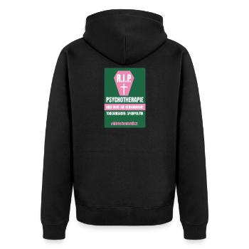 PSYCHO_04 - Unisex Premium Bio Zip Hoodie - Schwarz - Hinten - Nico (187cm)