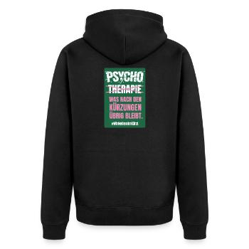 PSYCHO_02 - Unisex Premium Bio Zip Hoodie - Schwarz - Hinten - Nico (187cm)