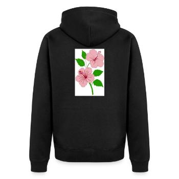 Hibiskus - Unisex Premium Bio Zip Hoodie - Schwarz - Hinten - Nico (187cm)