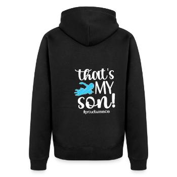 Stolze Schwimmmama Mutter Schwimmer Schwimm-Mama - Unisex Premium Bio Zip Hoodie - Schwarz - Hinten - Nico (187cm)
