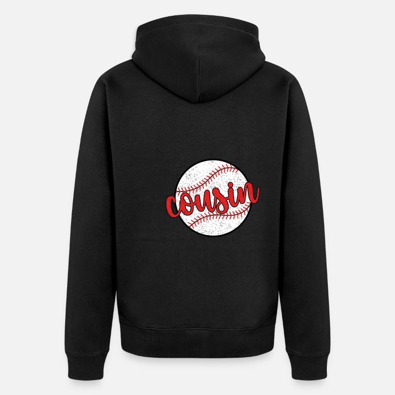 Baseball-Cousin Stolzer Baseballspieler-Cousin - Unisex Premium Bio Zip Hoodie - Schwarz