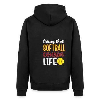 Proud Softball Cousin Softball Player Cousin - Unisex Premium Organic Zip Hoodie - black - Back - Nico (187cm)