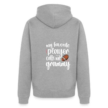 Football Grammy Grand-mère du joueur de football Grammy - Veste à capuche bio Premium Unisexe - gris chiné - Dos - Nico (187cm)