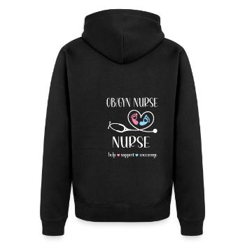 OB GYN Krankenschwester Geburtshilfe Gynäkologie - Unisex Premium Bio Zip Hoodie - Schwarz - Hinten - Nico (187cm)