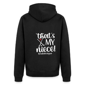 Proud Field Hockey Aunt Field Hockey Player Aunt - Unisex Premium Organic Zip Hoodie - black - Back - Nico (187cm)