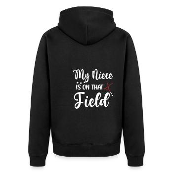 Feldhockey-Tante Eines Feldhockeyspielers Tante - Unisex Premium Bio Zip Hoodie - Schwarz - Hinten - Nico (187cm)