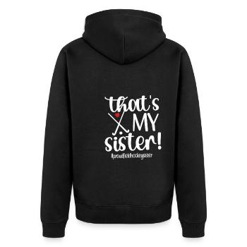 Feldhockey-Schwester Feldhockeyspieler Schwester - Unisex Premium Bio Zip Hoodie - Schwarz - Hinten - Nico (187cm)
