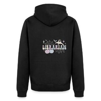 School Librarian Halloween Library Worker Gifts - Unisex Premium Organic Zip Hoodie - black - Back - Nico (187cm)