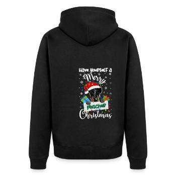 Pinscher miniature Noël Min Pin Pin Cadeaux de Noël - Veste à capuche bio Premium Unisexe - noir - Dos - Nico (187cm)