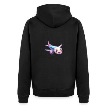 Niedliches Flugzeug - Unisex Premium Bio Zip Hoodie - Schwarz - Hinten - Nico (187cm)