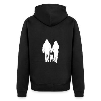 Paar mit Stafford - Unisex Premium Bio Zip Hoodie - Schwarz - Hinten - Nico (187cm)