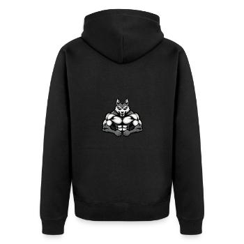 Husky Hund Muskeln Fitness - Unisex Premium Bio Zip Hoodie - Schwarz - Hinten - Nico (187cm)