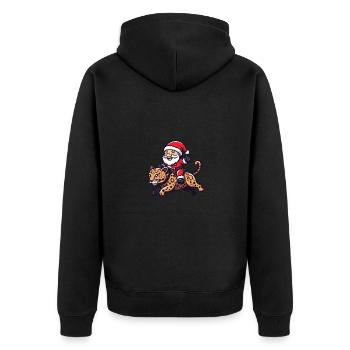 Leopard Weihnachtsmann - Unisex Premium Bio Zip Hoodie - Schwarz - Hinten - Nico (187cm)