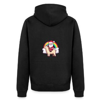 Alpaca Llama Santa Claus Rainbow - Unisex Premium Organic Zip Hoodie - black - Back - Nico (187cm)