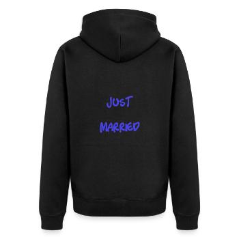 ICH HABE GERADE GEHEIRATET. Junggesellinnenabschied. VALENTINSTAG. PAAR. HERZ - Unisex Premium Bio Zip Hoodie - Schwarz - Hinten - Nico (187cm)